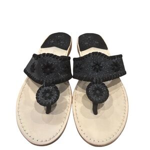 Jack Rogers Crackled Black Suede Jacks Flat Sandal 9